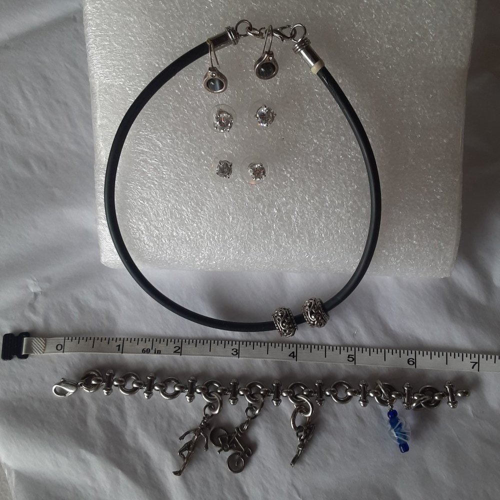 Women's Bundle Jewelry Cubic Zirconia Earrings, Triathlon Bracelet & Necklace